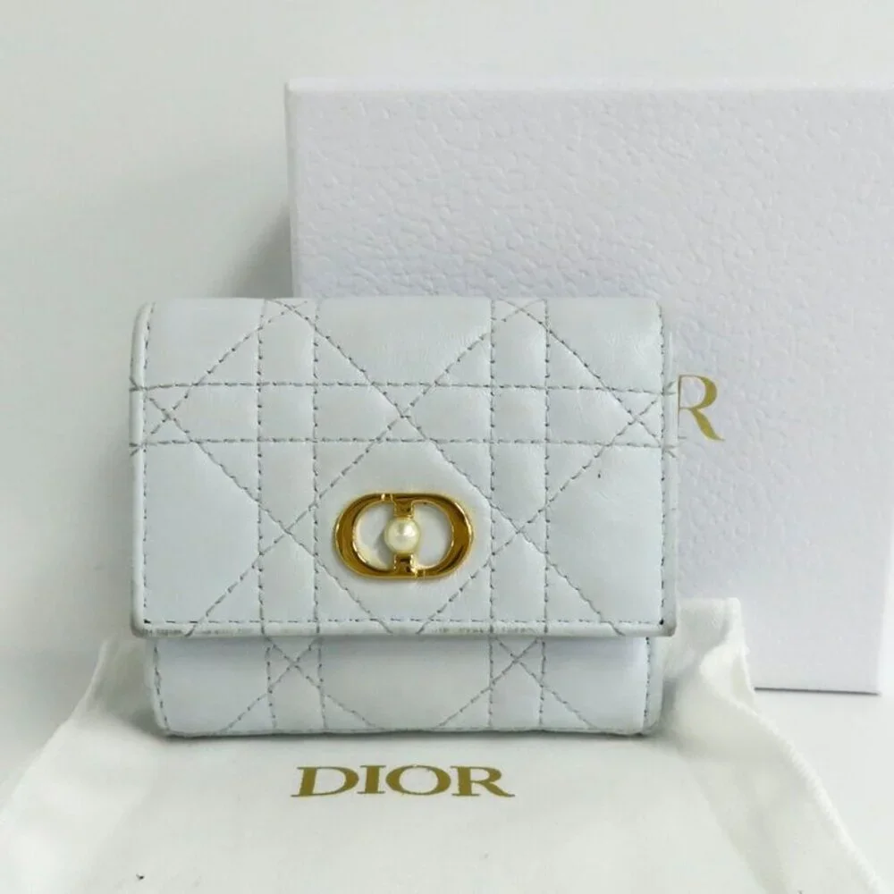 Dior Joli Hibiscus Wallet S3105 Unjb Trifold Wallet Light Blue Leather